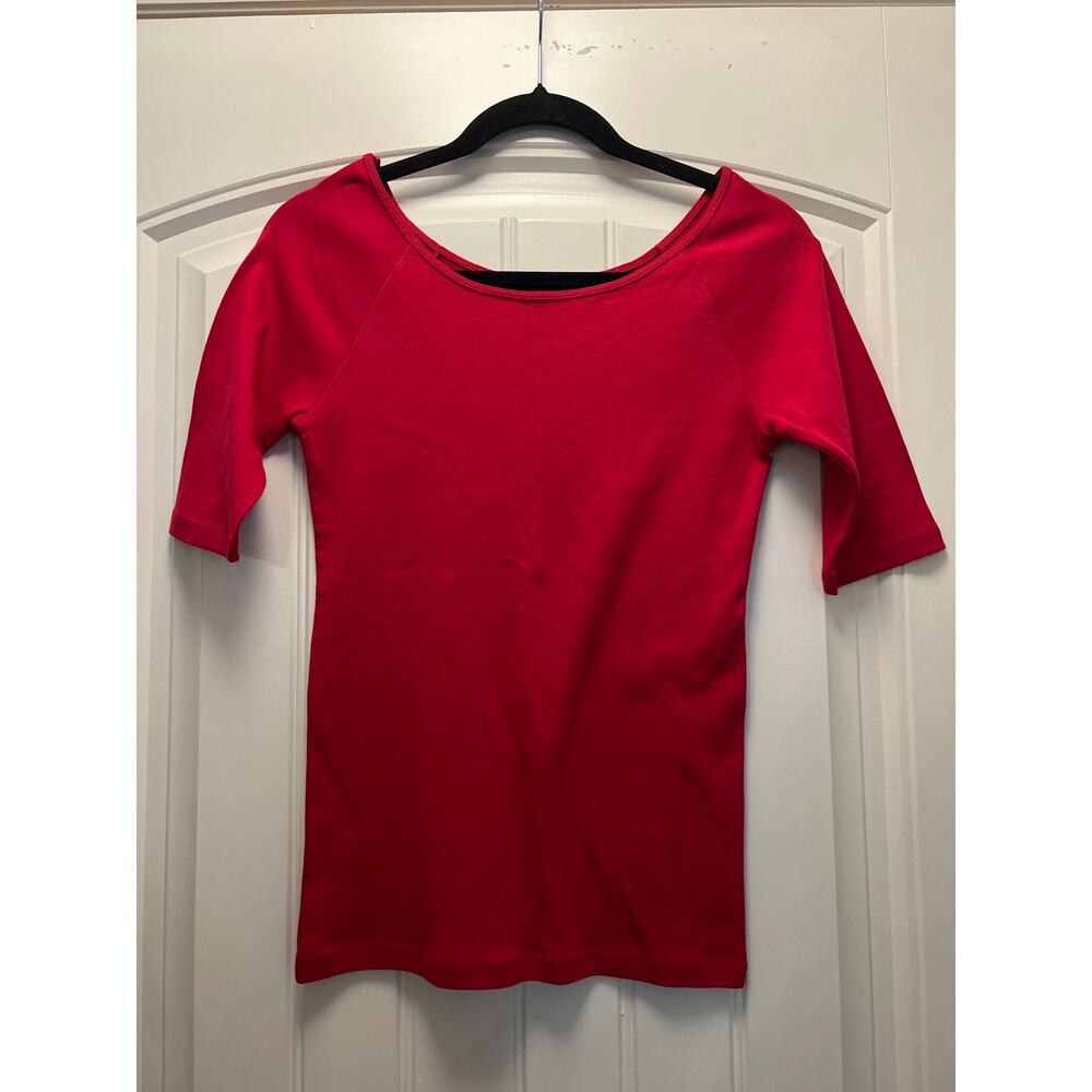 NWT Ann Taylor Women’s Soft Scoop Neck‎ Elbow Sleeve Pullover T-Shirt Size S Red